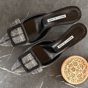 Manolo Blahnik Black and Gray Mules